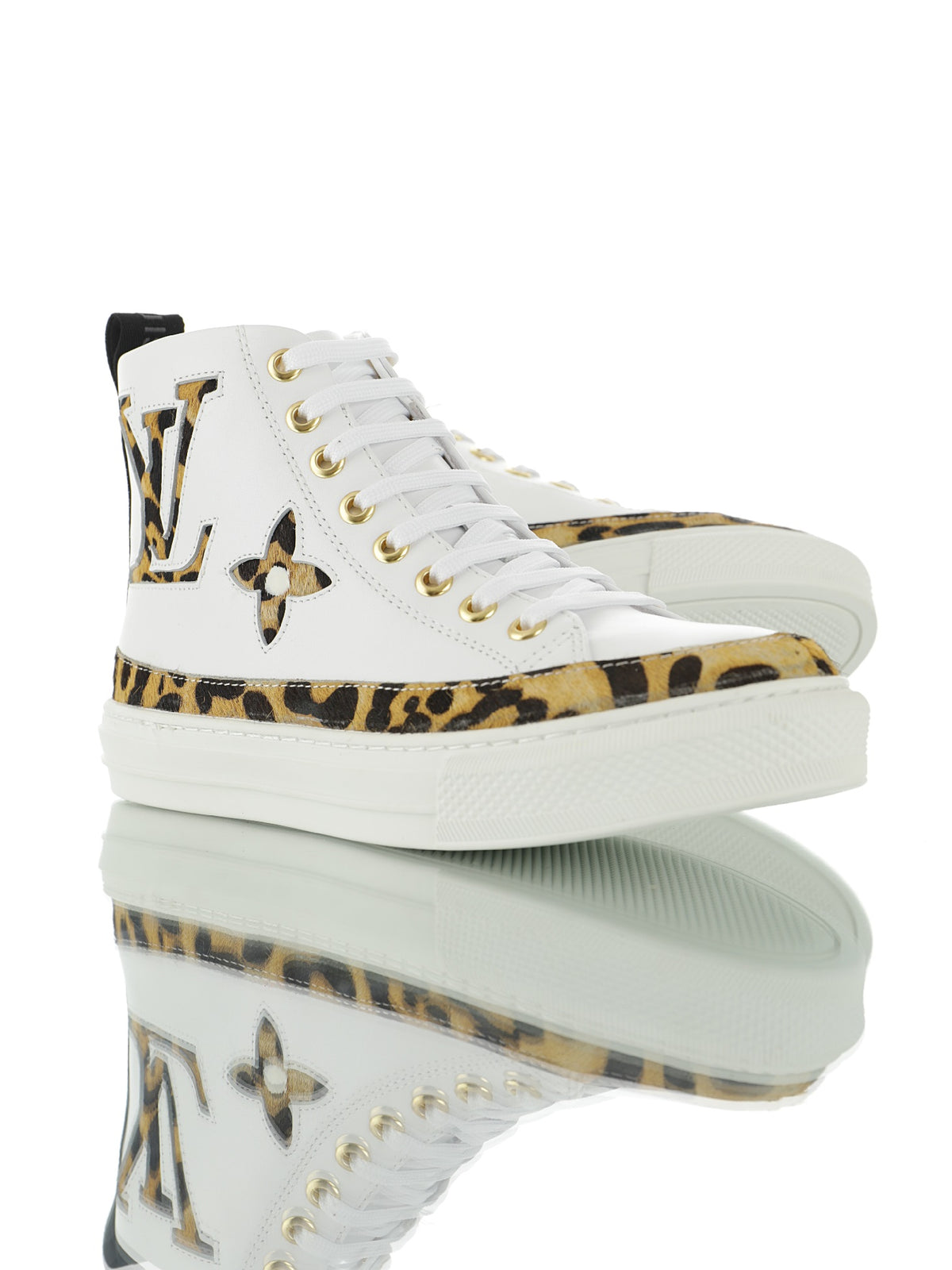 Louis Vuitton Leopard-Trim High-Top Sneakers