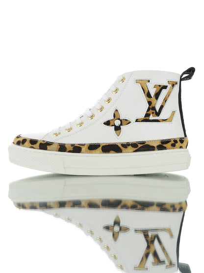 Louis Vuitton Leopard-Trim High-Top Sneakers