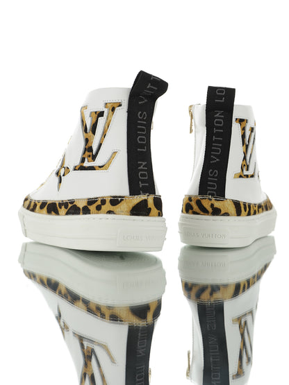 Louis Vuitton Leopard-Trim High-Top Sneakers